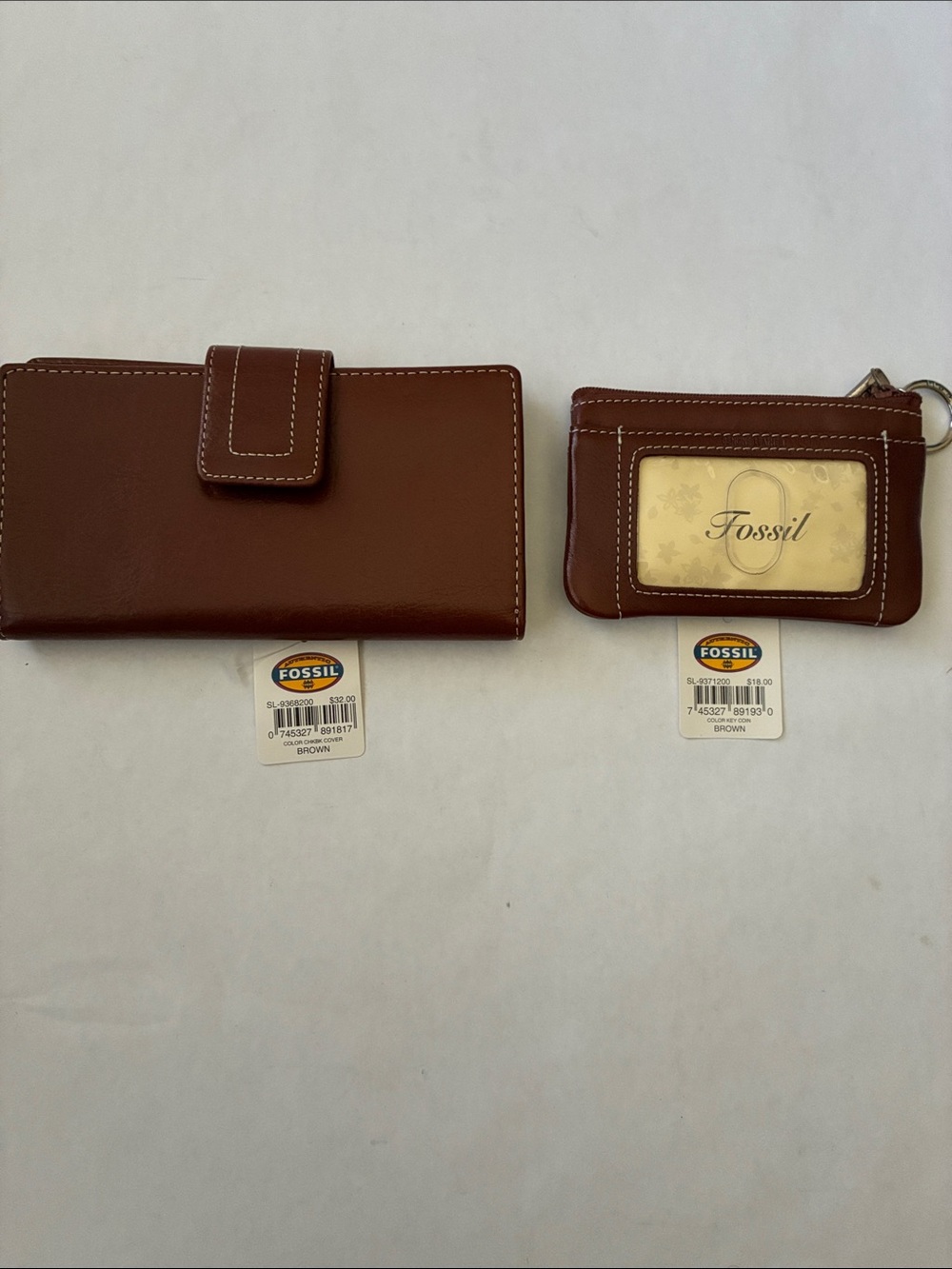 Fossil Brown Leather Wallet and Coin/Card Zip ID Pouch Set